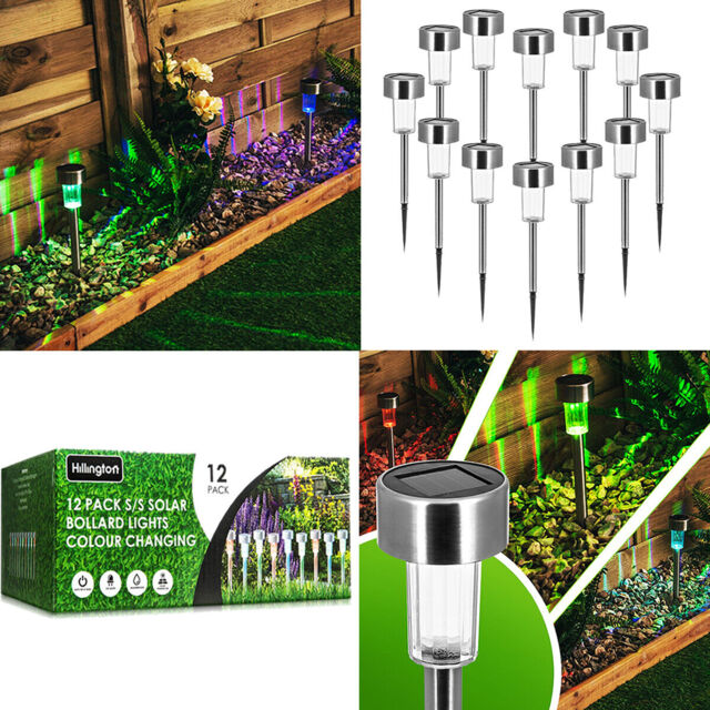 12 X Colour Changing Stainless Steel Solar Led Garden Patio Post