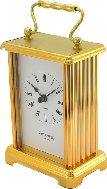 Mantel Clock Gold Carriage By William Widdop Brass Effect Roman