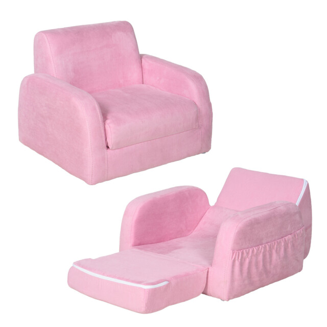 Kids Armchair Sofa Bed 47x45x38cm Pink Faux Leather Fold-out Padded
