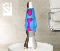 Mathmos Astro Polished Silver Lava Lamp With Pink In Blue Liquid.