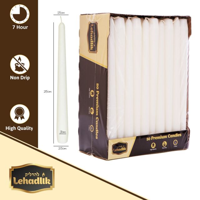 Unscented White Bistro Tapered Dinner Food Table Candles 7 Hours Burn