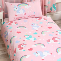 I Believe In Unicorns Single Duvet Cover & Pillowcase Rainbows Hearts