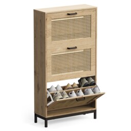 Shoe Storage Cabinet For Hall, Rattan Light Wood Effect Shoe Cupboard,