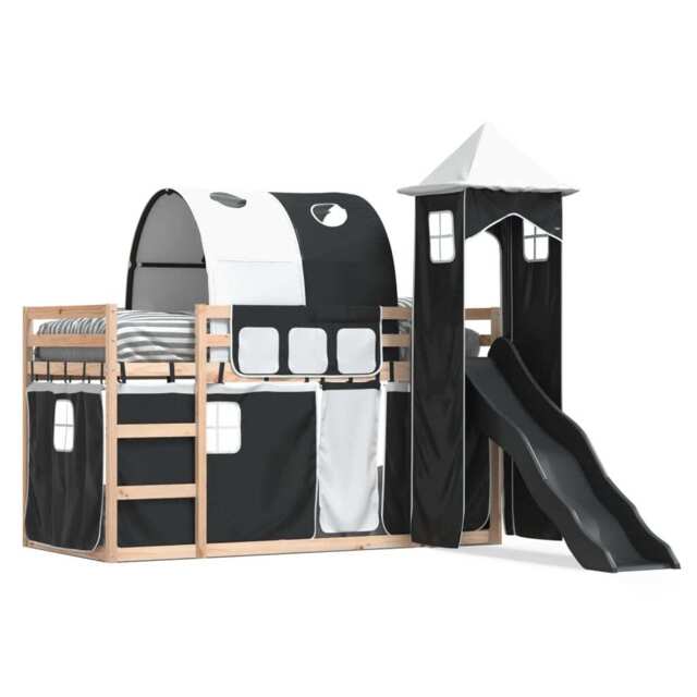 Bunk Bed With Slide And Curtains White And Black 80x200 Cm Vidaxl