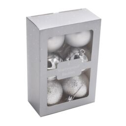 Christmas Tree Decoration 6 Pack Shatterproof Baubles 60mm - Silver