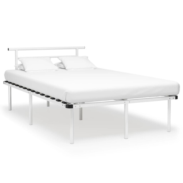 Bed Frame White Powder-coated Metal & Plywood 90x200 Cm Classic Design