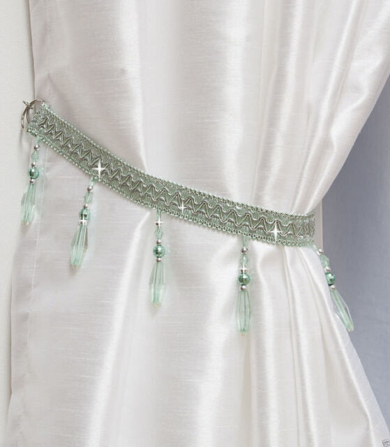 Pastel Green Crystal Beaded Metallic Modern Lightweight Tie Back