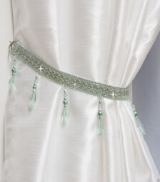 Pastel Green Crystal Beaded Metallic Modern Lightweight Tie Back