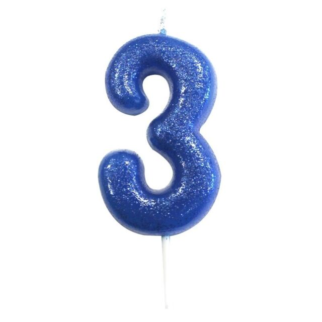 Blue Glitter Number Cake Candles - Birthday Candles Numbers 0 1 2 3 4