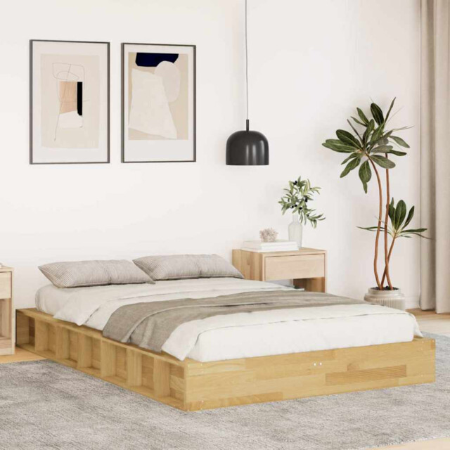 Bed Frame Solid Oak 120x190 Cm Natural Oak Slatted Base Storage
