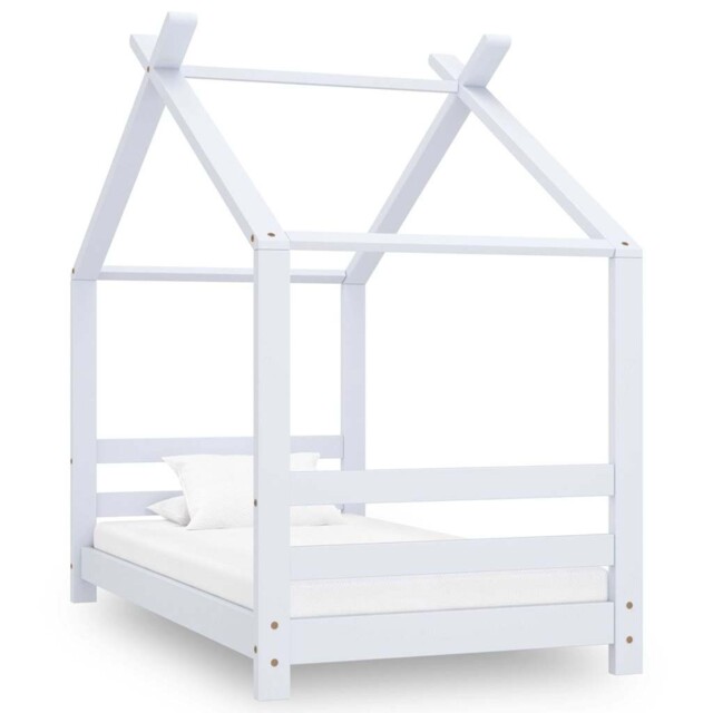 Solid Pine Wood Kids Bed Frame White Cot Toddler Bedstead Furniture