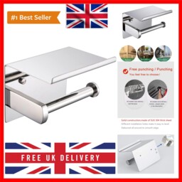 Toilet Paper Roll Holder With Shelf, Stainless Steel Polished Chrome