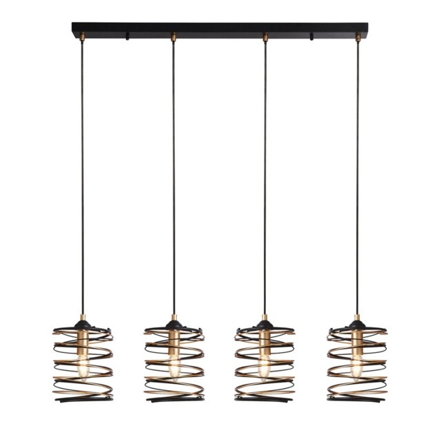 4 Lights Bar Ceiling Pendant Light With Multi Drop Black Metal And
