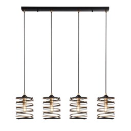 4 Lights Bar Ceiling Pendant Light With Multi Drop Black Metal And