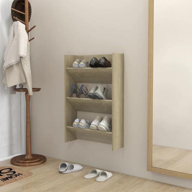 Wall Shoe Cabinet Sonoma Oak 60x18x90 Cm Engineered Wood Vidaxl