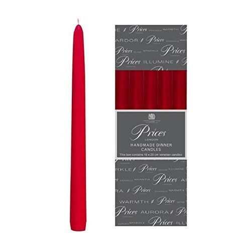 Prices Wax Tapered Venetian Dinner Candles Burn Time 7h Pk10 25cm Red