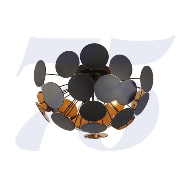 3 Light Black Gold Round Shade Semi-flush Ceiling Indoor Home Lighting