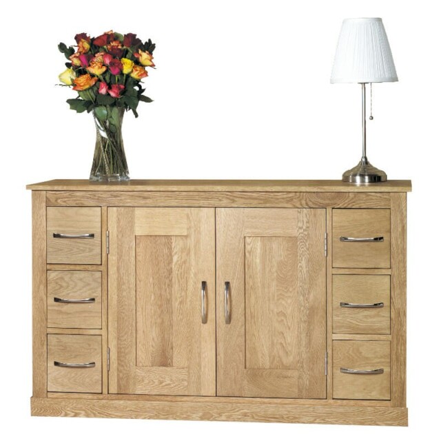 Solid Oak Sideboard 6 Drawers Double Doors Assembled Durable Storage