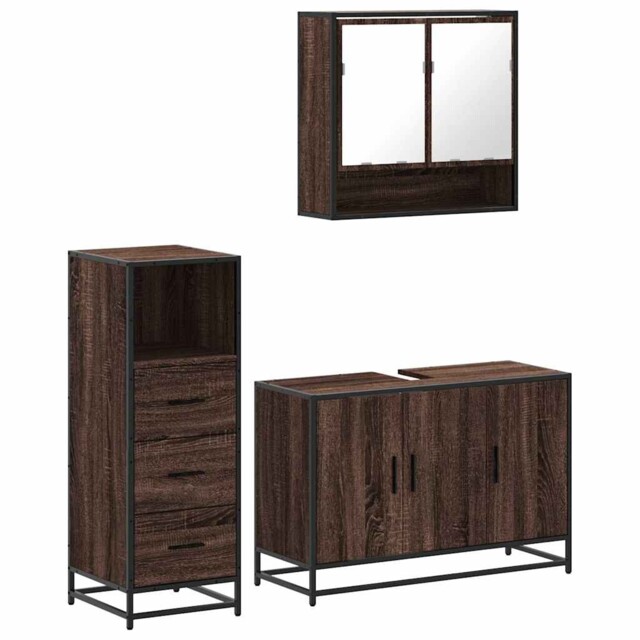 Bathroom Furniture Set 3 Piece Cupboard Sink Cabinet Engineered Wood