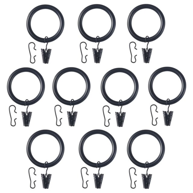 Ikea Syrlig Curtain Ring Sets, Includes Hooks, Clips Black (10 Pack -