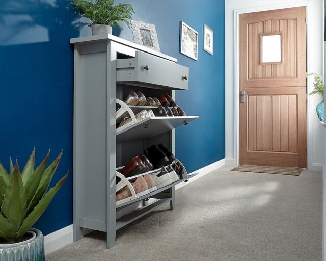 Grey Deluxe 2 Tier Shoe Cabinet- Assembly Option- Local Delivery Only