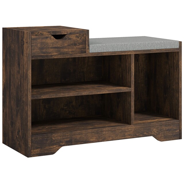 Homcom Upholstered Entryway Shoe Bench With Storage Drawer Open Shelf