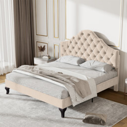 Velvet Upholstered Bed Double Size Bed 4ft6 With Headboard For Kids