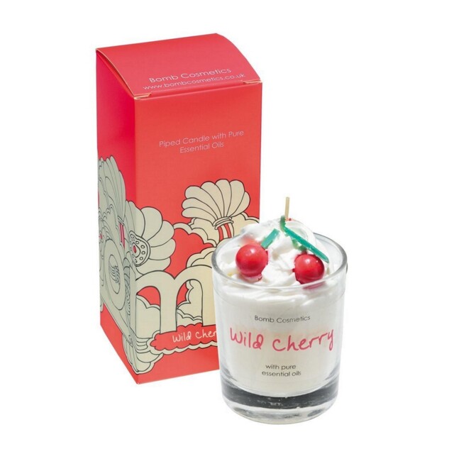 Scented Piped Candle Bomb Cosmetics Wild Cherry Raspberry Fruity Glass
