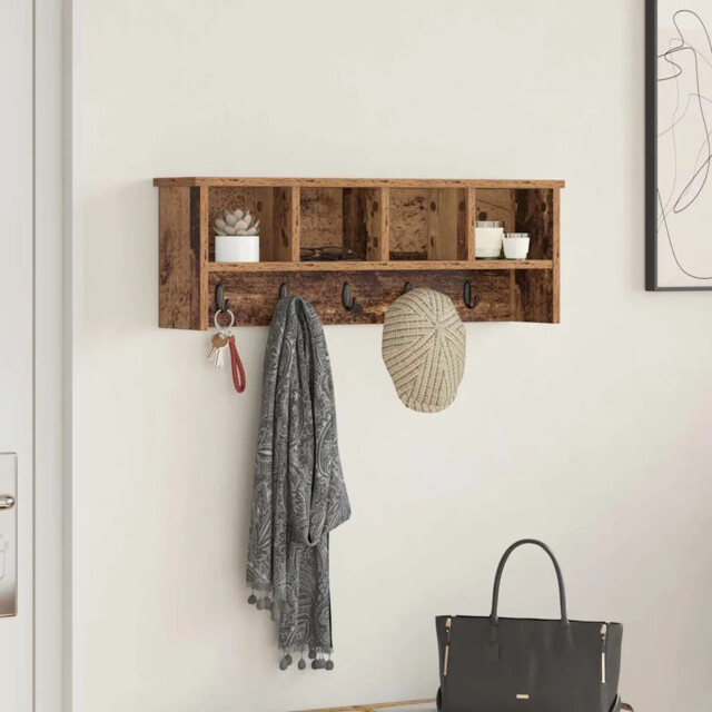 Wall-mounted Coat Rack Old Wood 75 X 16 X 26 Cm Engineered Wood Vidaxl