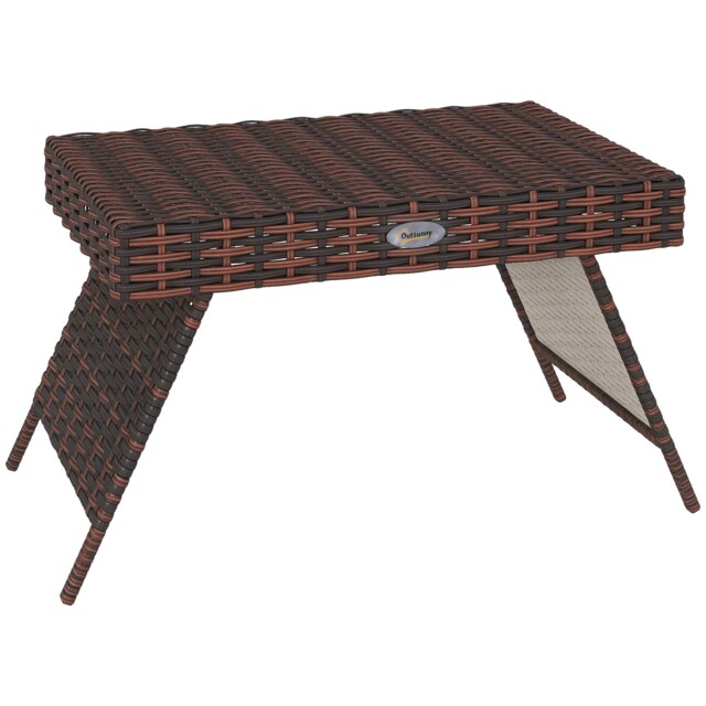 Outsunny Foldable Outdoor Coffee Table, Steel Frame Rattan Side Table,