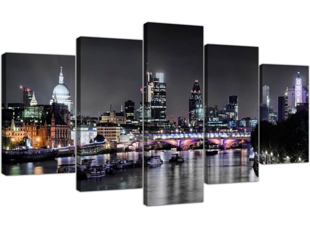 Canvas Wall Art Of London Skyline For Your Living Room - 5 Panel -