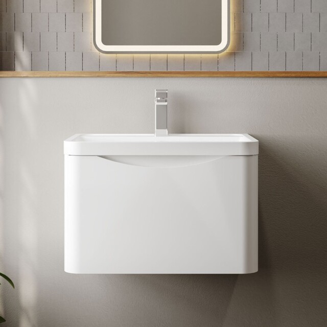 Nuie Lunar Wh 1-drawer Vanity Unit & Polymarble Basin 600mm - Satin