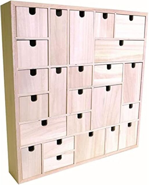 Wooden Advent Calendar To Decorate, Geometric Design, 40x40x6.5cm,