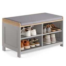 Grey Shoe Storage Bench With Seat, Hallway Bench & 4 Storage Shelves,
