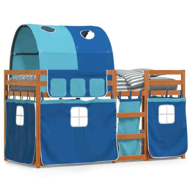 Bunk Bed With Curtains Blue 90x200 Cm Solid Wood Pine Vidaxl