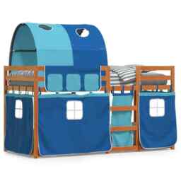 Bunk Bed With Curtains Blue 90x200 Cm Solid Wood Pine Vidaxl