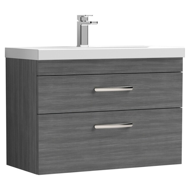Nuie Athena Anthracite Woodgrain 800mm Wall Hung 2 Drawer Vanity Unit