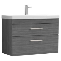 Nuie Athena Anthracite Woodgrain 800mm Wall Hung 2 Drawer Vanity Unit