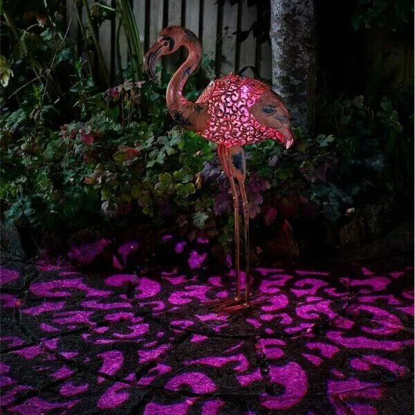 Solar Power Flamingo Garden Ornament Led Colour Changing Stake Light