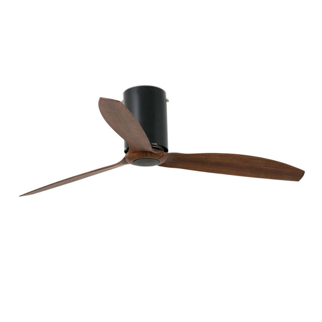 Flush Mount Ceiling Fan With Remote Mini Tube Matt Black & Walnut Dc