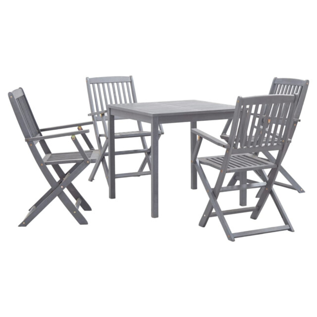 Garden Dining Set Solid Acacia Wood Outdoor Grey 80x80x74cm Table +4