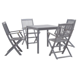 Garden Dining Set Solid Acacia Wood Outdoor Grey 80x80x74cm Table +4