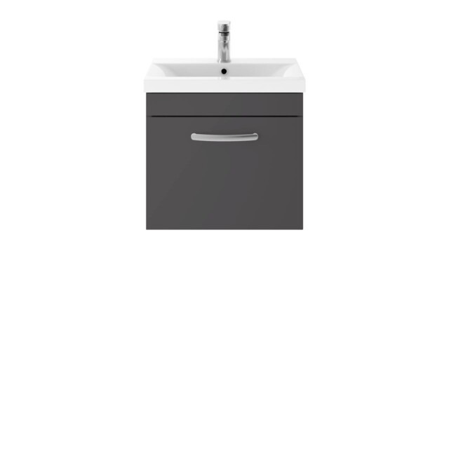 Nuie Athena Gloss Grey 500mm Wall Hung Single Drawer Vanity Unit And
