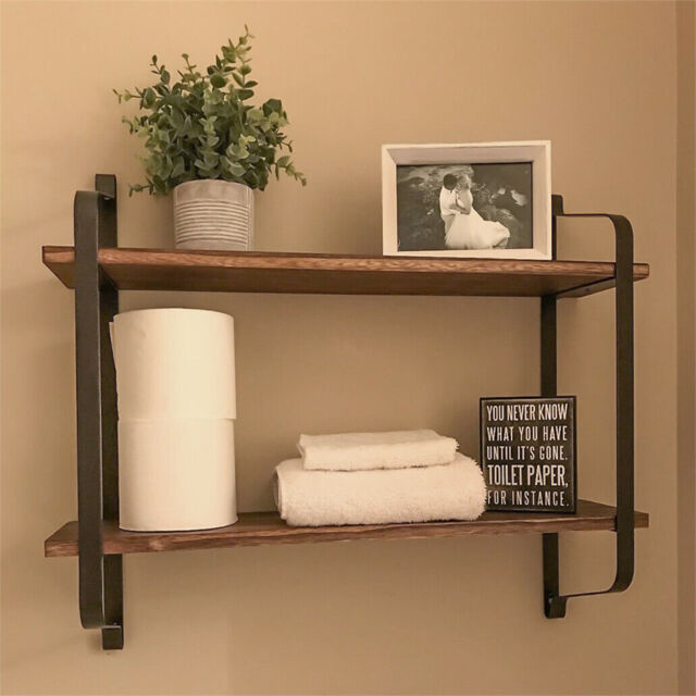Rustic Industrial Pipe Wooden Metal Wall Floating Shelf Storage