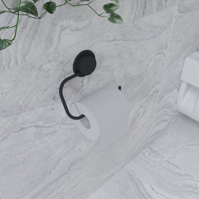 Croydex Black Toilet Roll Holder Wall Mounted Adhesive Stick 'n' Lock
