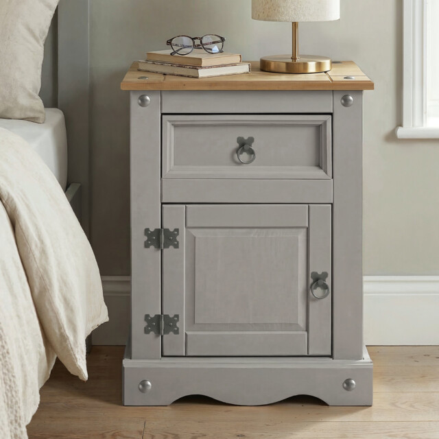Corona Bedside Cabinet Large Grey Painted Pot Cupboard Solid Wood Pine