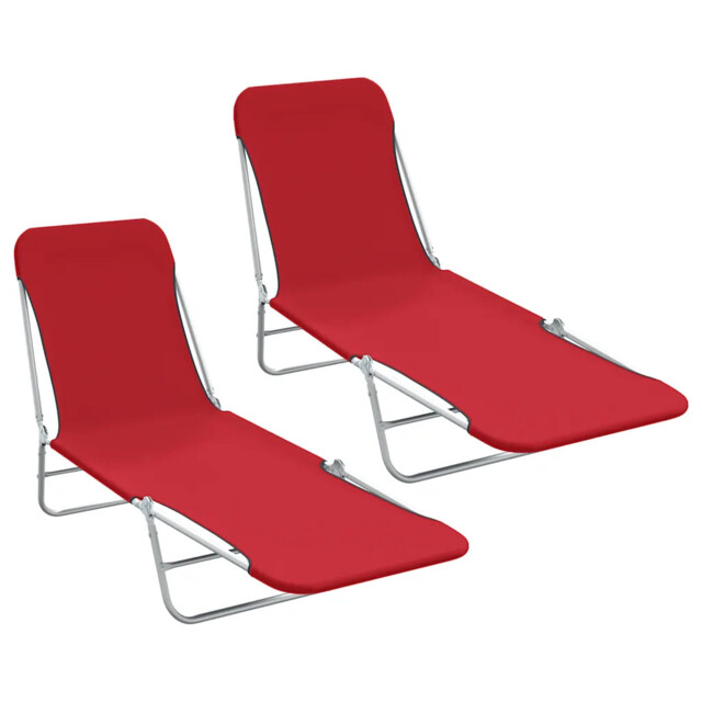 Folding Sun Loungers 2 Pcs Steel And Fabric Red Vidaxl