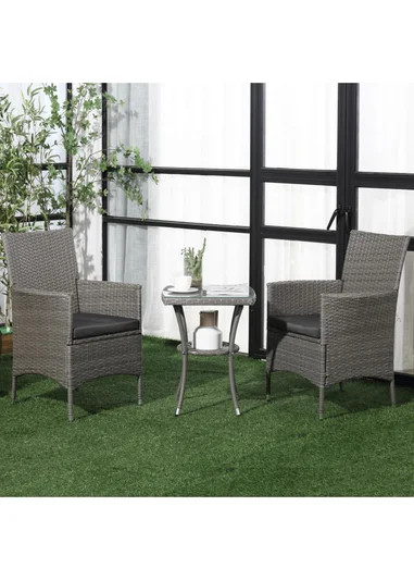 Grey Rattan Bistro Set - Outdoor Patio Furniture, 2 Sofas & Glass