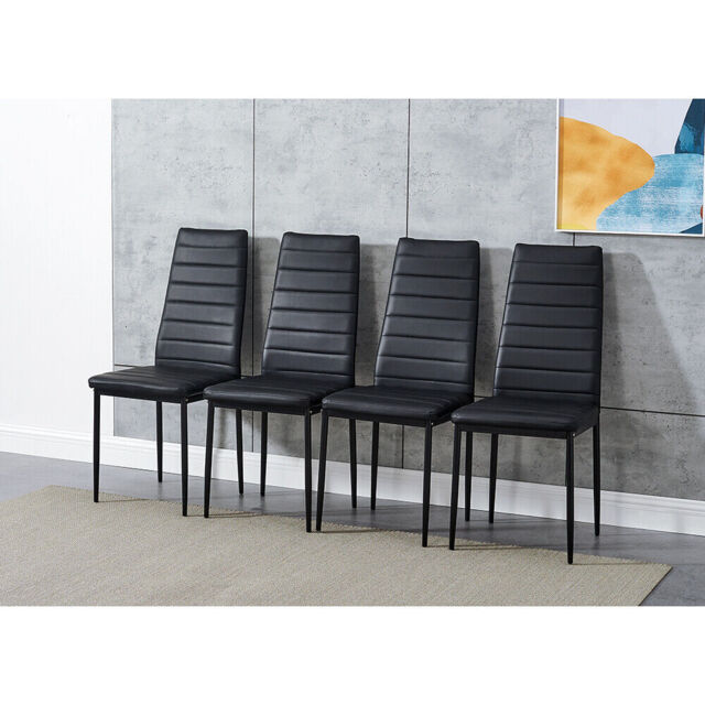 Set Of 4 Black Dining Chairs Set Padded Seat Metal Legs Kitchen Home