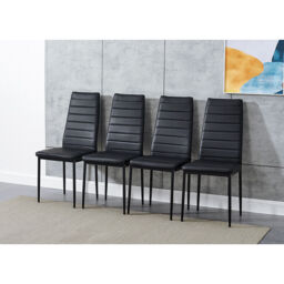 Set Of 4 Black Dining Chairs Set Padded Seat Metal Legs Kitchen Home